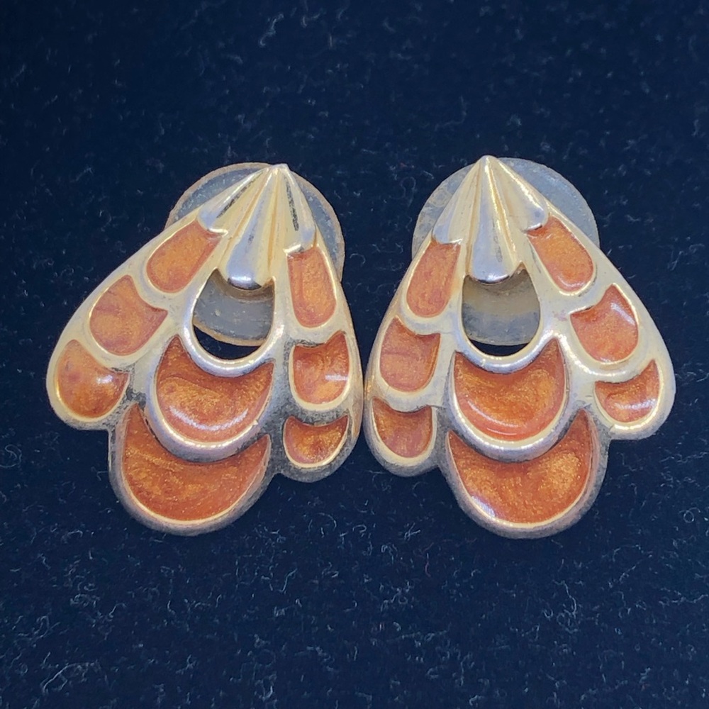 Allison Reed Earrings Enamel Glittery Vintage Peach & Gold Tone